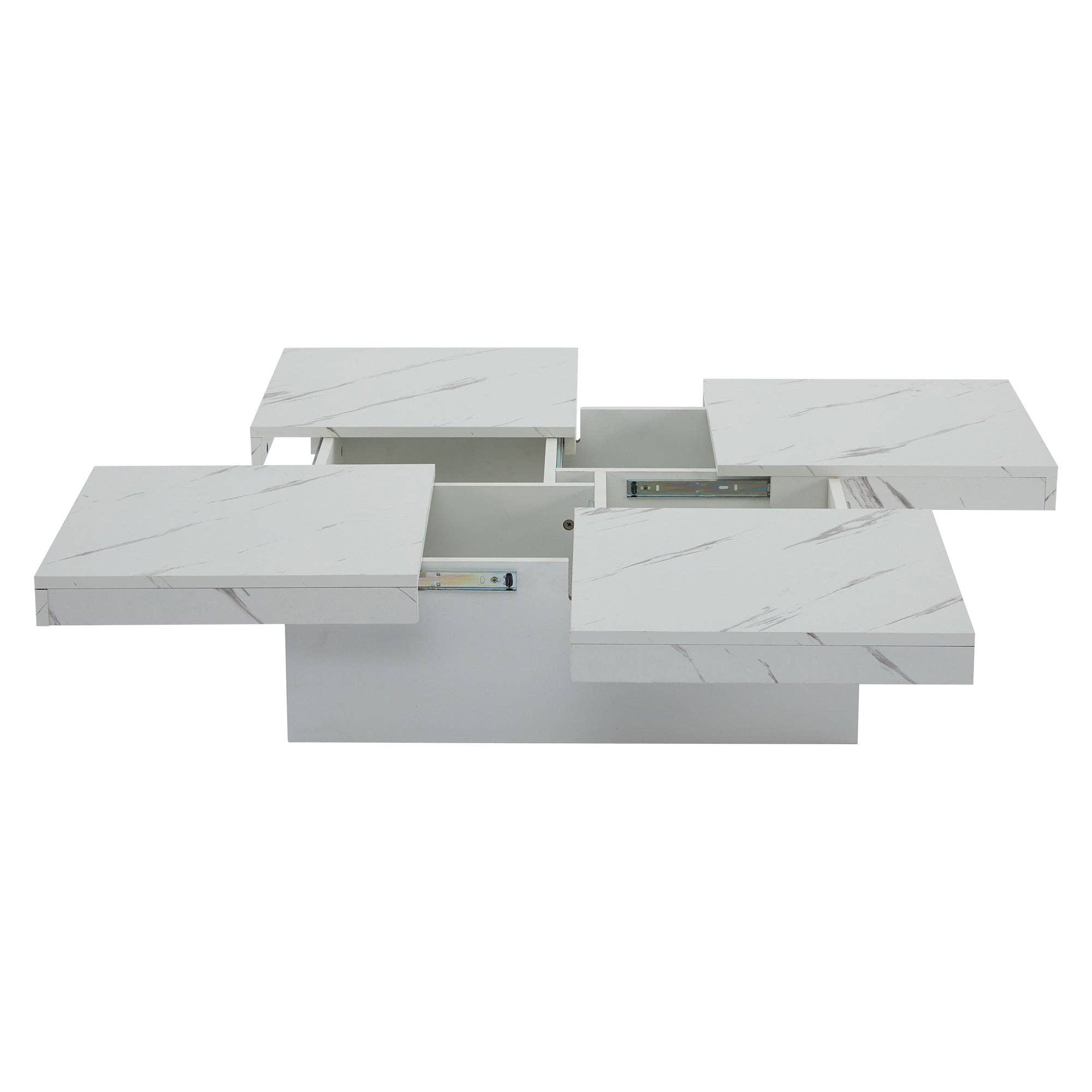 Urban Meuble - Wholesale Side Table - Modern white square coffee table with marble effect, 4 drawers, sliding top 90x90x25cm KHEKRIED45