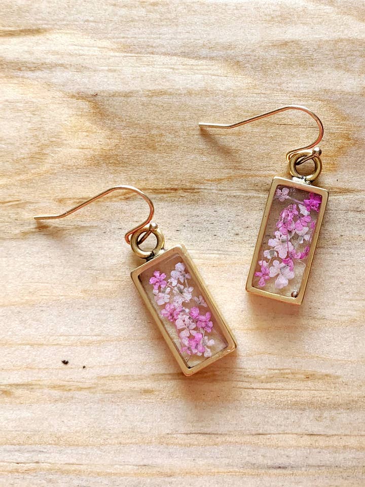 Rectangle Hook Earrings - Real Flowers and Greenery for wholesale by Flora and Forest Jewellery