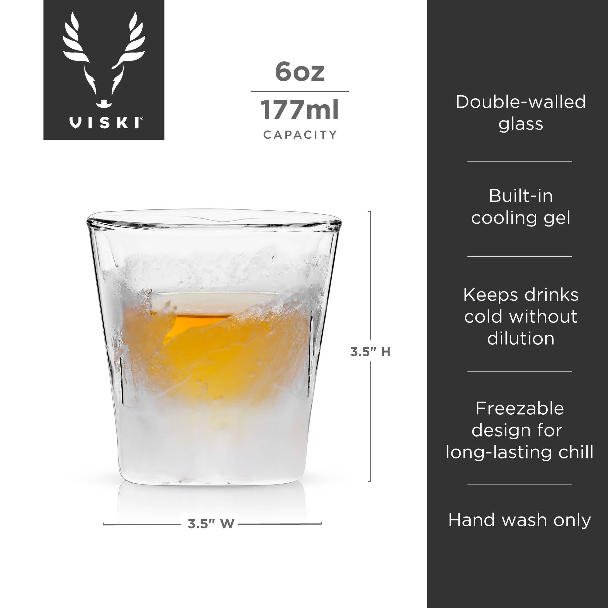 Viski - Wholesale Cocktail/Liquor Glass - Glacier™ Double Walled Chilling Whiskey Glass w Cooling Gel6