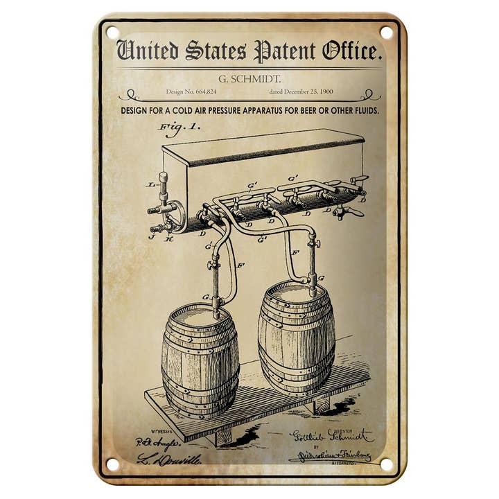 Metal Sign Patent 12x18 cm Design for a Tap System for wholesale by Femer