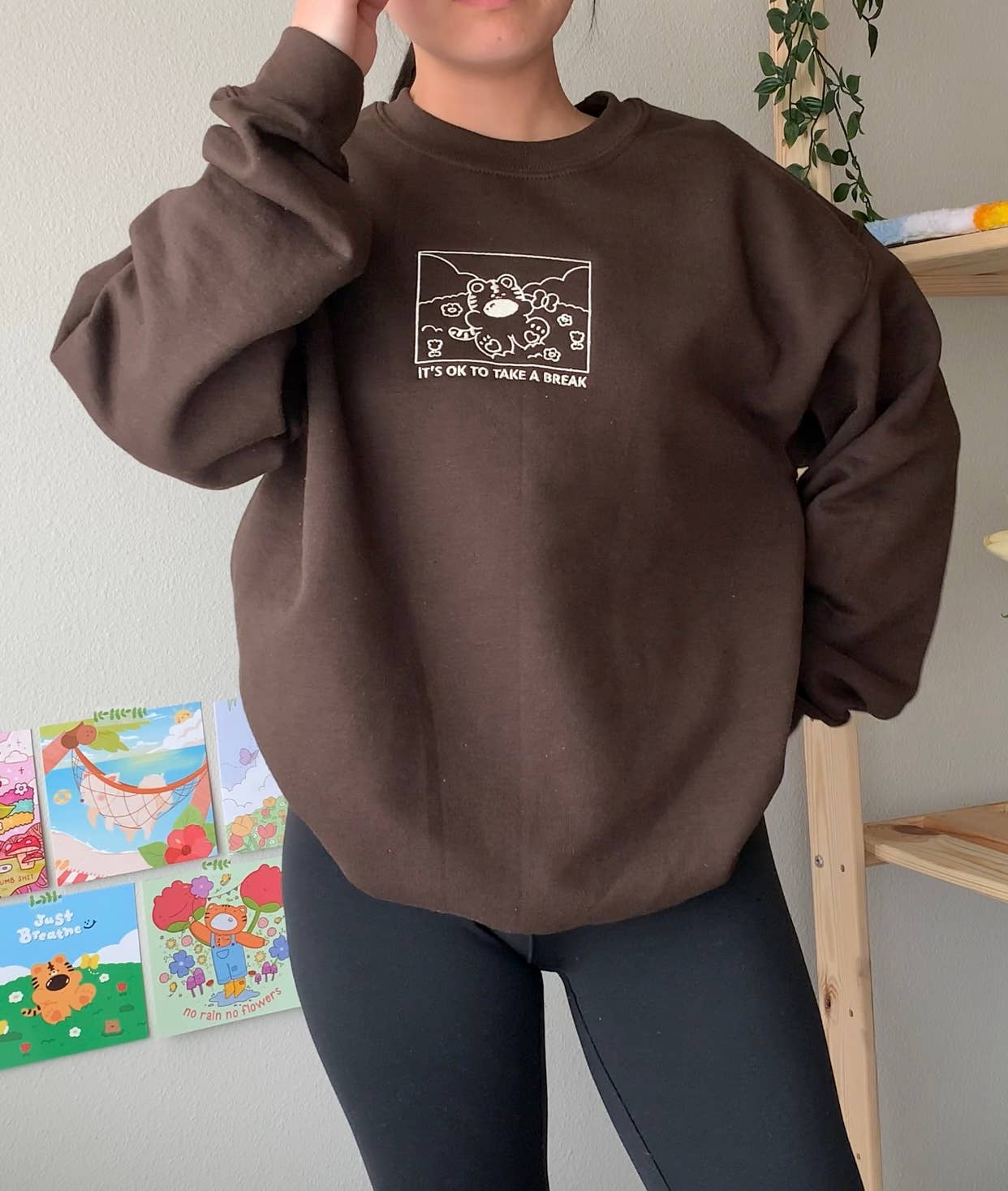 Brown It’s OK to Take a Break – Lightweight Embroidered Sweatshirt for wholesale on Faire2