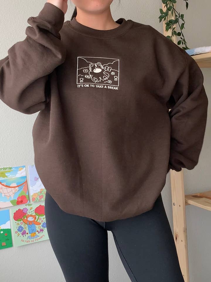 Brown It’s OK to Take a Break – Lightweight Embroidered Sweatshirt for wholesale on Faire2