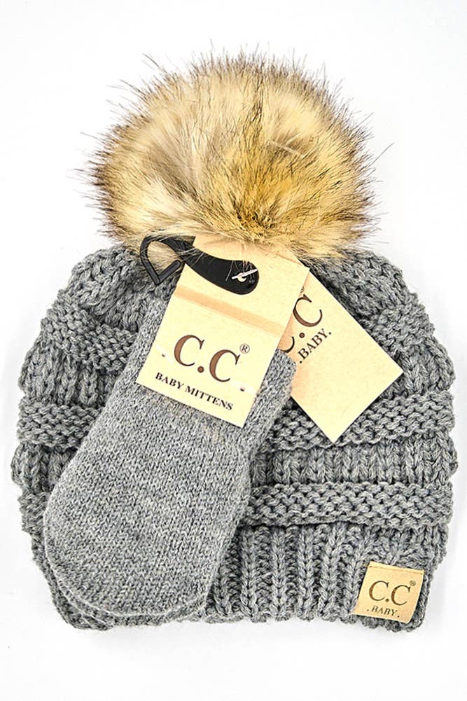 Hana - Wholesale Beanie - Kids - C.C Baby Solid Ribbed Pom Beanie and Mitten Glove4