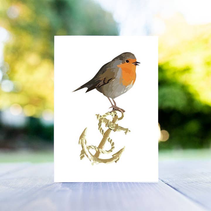 Robin & Anchor Weihnachtskarte für den Großhandel von Gillian Jones Designs