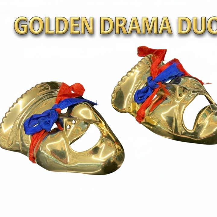Vintage Style Brass Theater Masks Pair - "Golden Drama Duo" for wholesale by FOREIGN BAZAAR