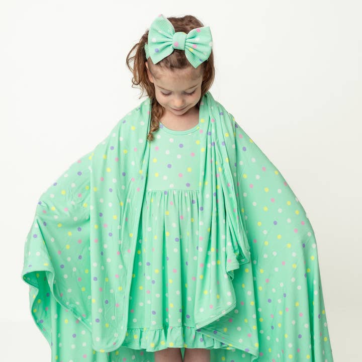 Pastel Dots | Double Layer Bamboo Toddler Blanket for wholesale by Little Popp Crew