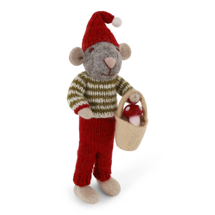 Big Grey Boy Mouse w/Mushroom in Bucket for wholesale by Gry and Sif
