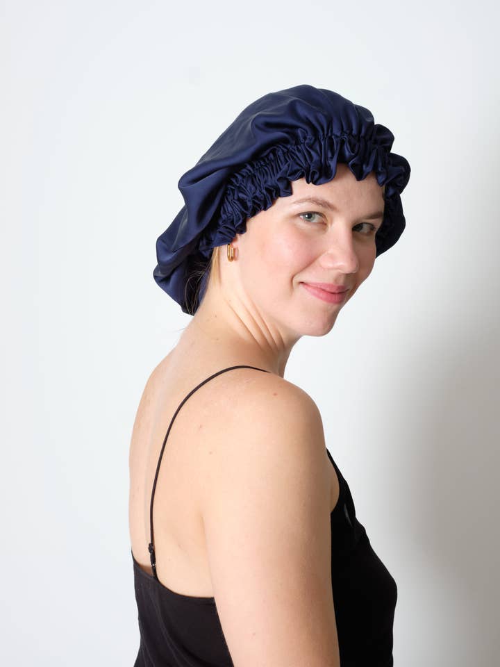 Silk Bonnet/Hair Turban/Sleep Bonnet - Navy for wholesale by Silk Diversity