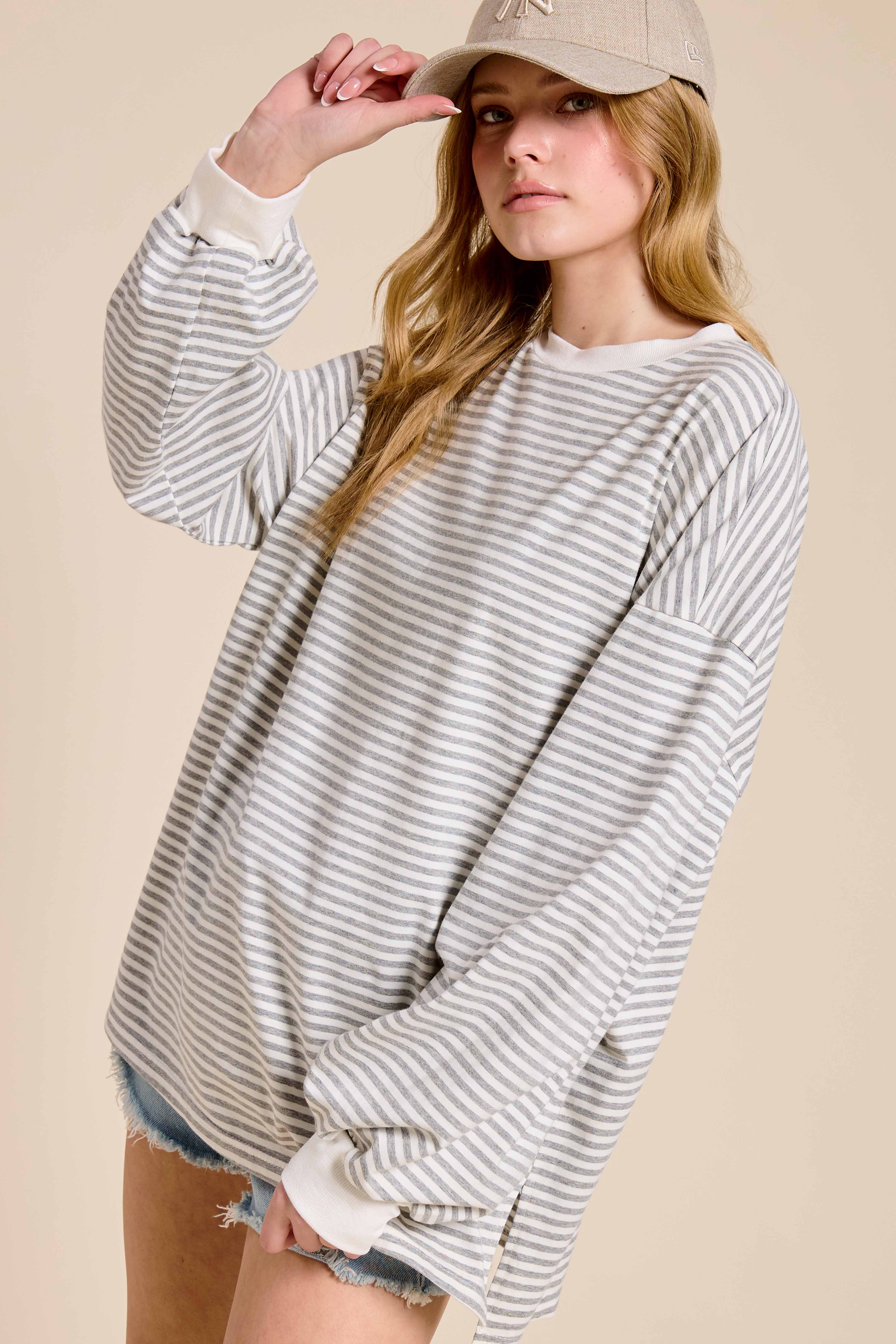 La Miel - Vente Haut en maille – femme - Pull oversize à manches longues rayé46