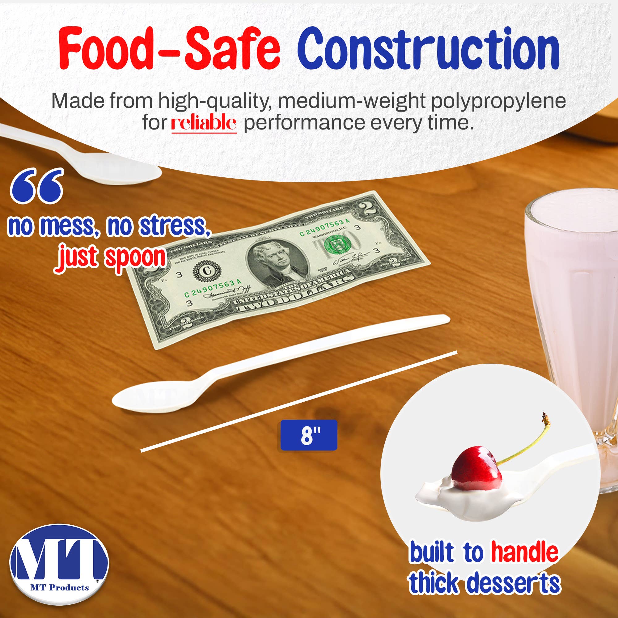 MT Products - Wholesale Kitchen Spoon - MT Products White Long Plastic Disposable Spoons for Sundae1
