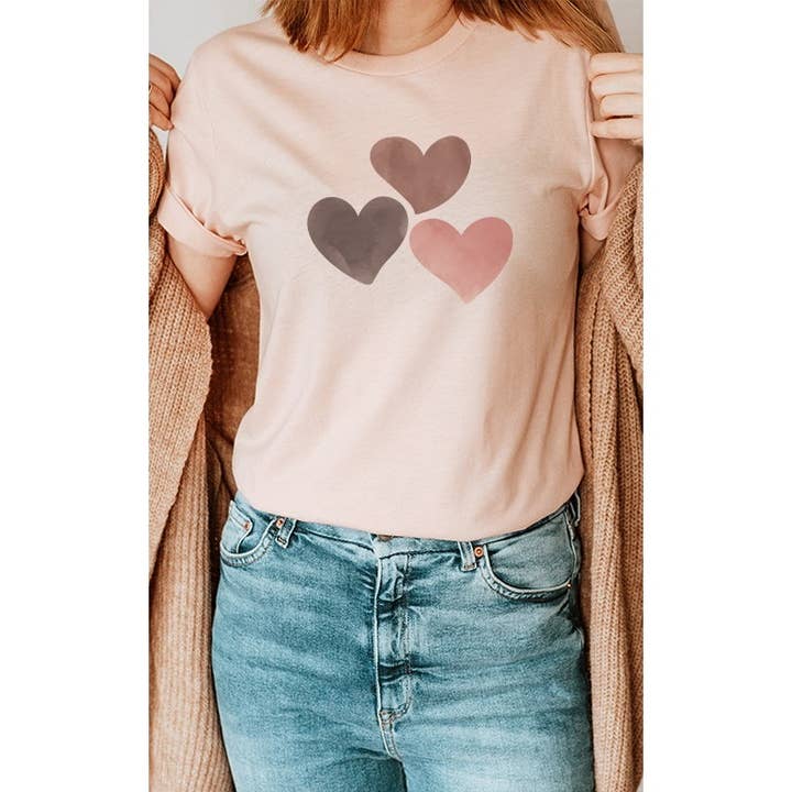 Select Apparel - Vendita all'ingrosso Maglietta serigrafata - Donna - T-shirt con grafica Heart Trio per San Valentino