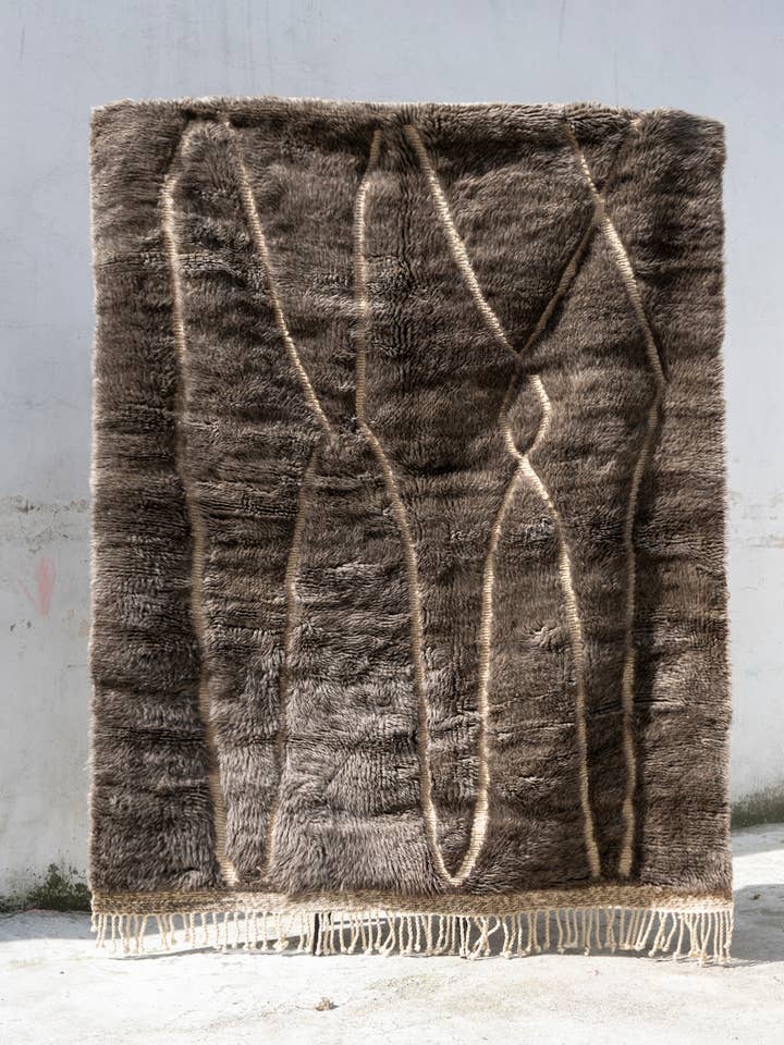 Premium Hand tufted Dark Brown Beni Mrirt Moroccan Wool Rug for wholesale by BerberNest