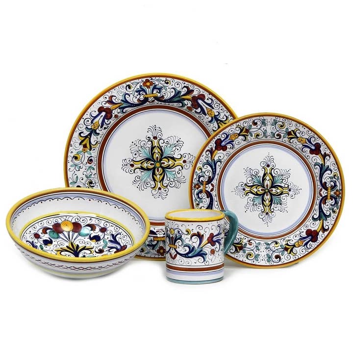 Ricco Deruta Deluxe: 4 Pieces Place Setting - White Center Bundle: 4 Pieces Place Setting Bundle for wholesale by Artistica - Deruta of Italy