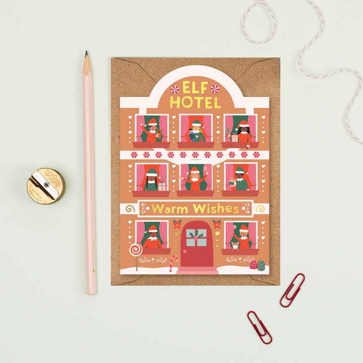 Mifkins - Wholesale Christmas Card - Elf Hotel Gingerbread Christmas Card | Holiday Card