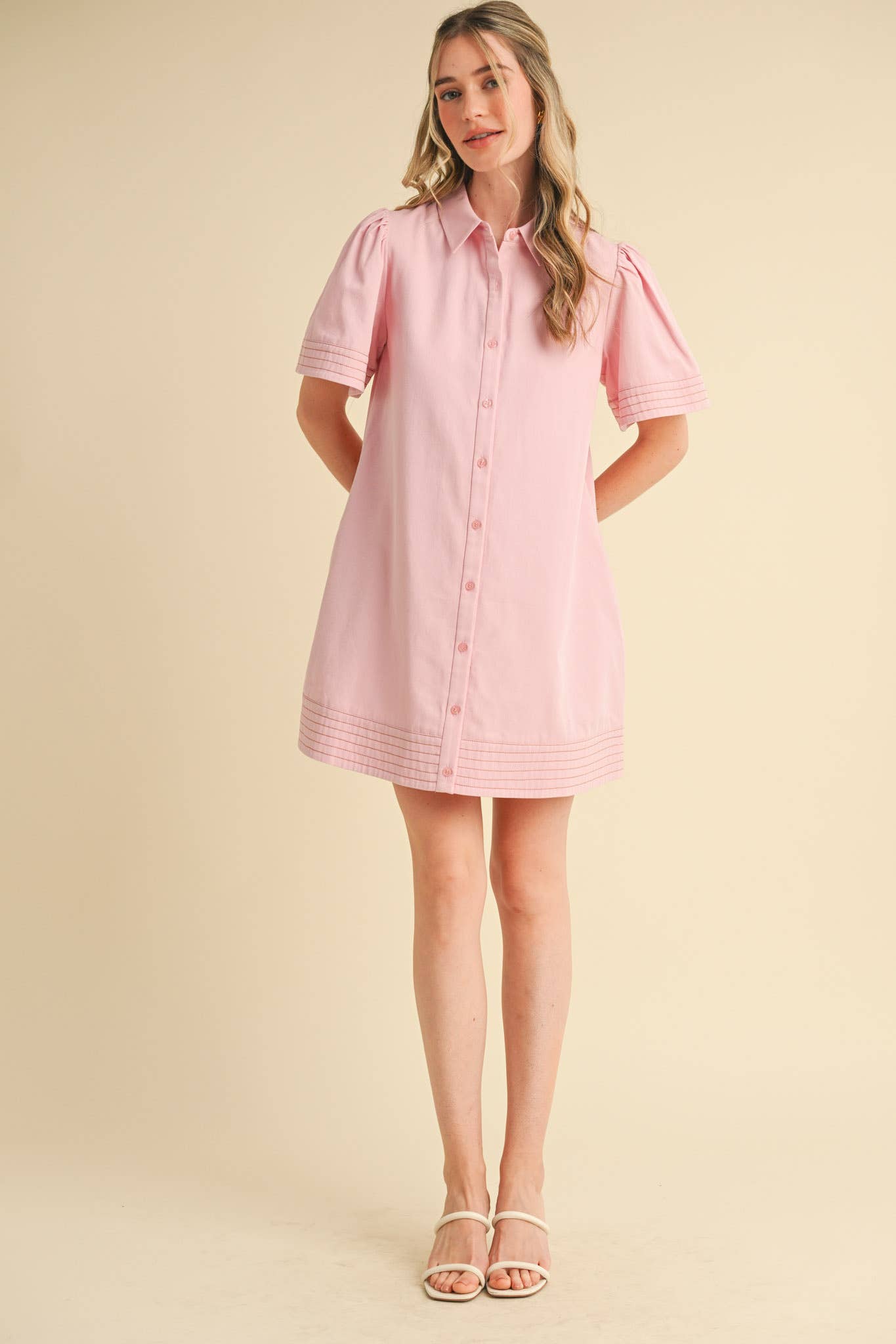 &MERCI - Wholesale Dress - Women's - SHORT SLEEVE BUTTON DOWN MINI DRESS MDR35724