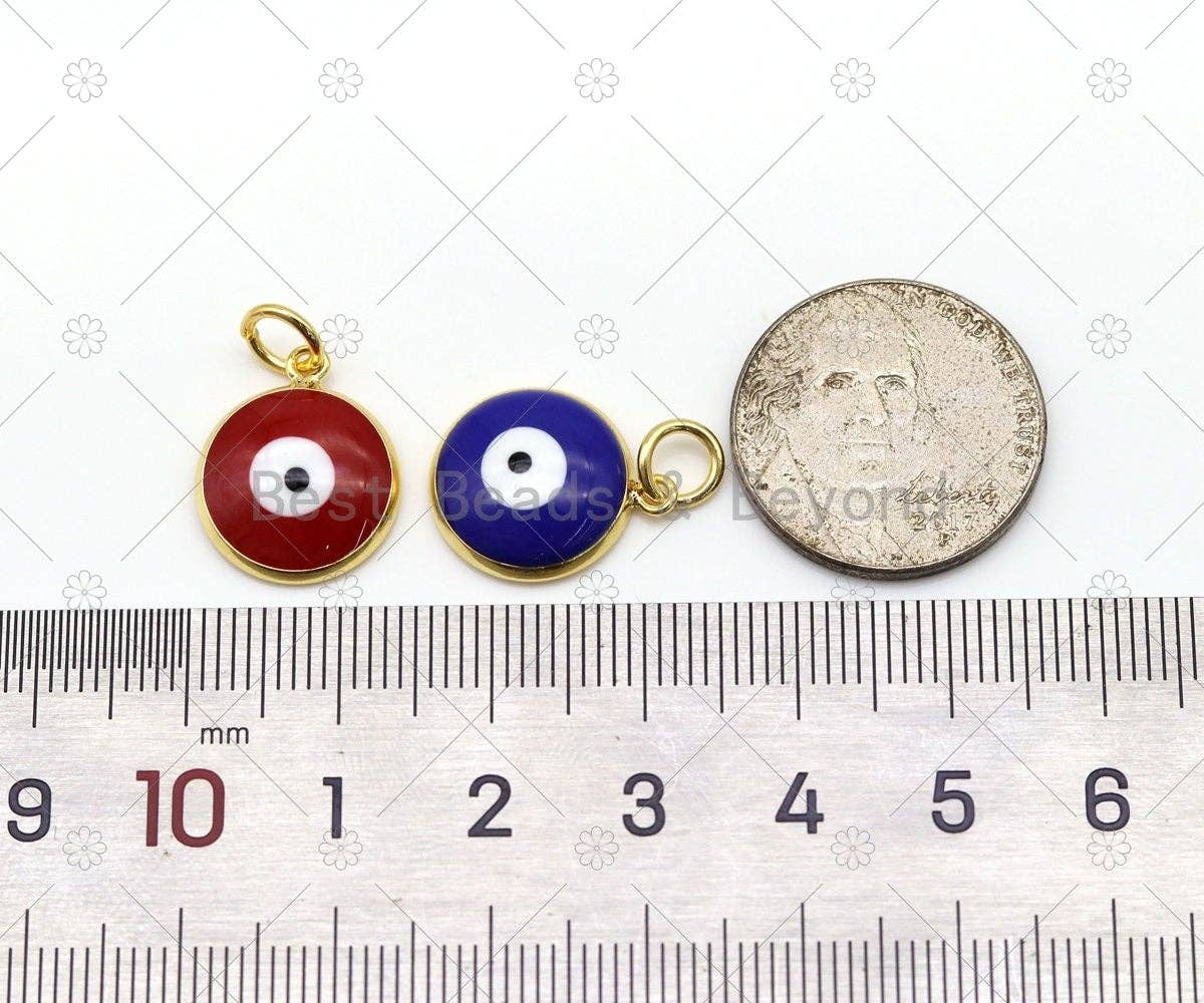 BestBeads&Beyond - Wholesale Individual Charm/Pendant - Enamel Colorful Evil Eye on Coin Shape Pendant, 18K Gold Filled Evil Eye Charm, Necklace Bracelet Charm Pendant,Sku#JL602