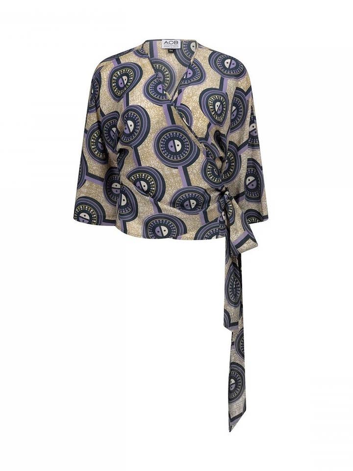 Circular Green Print Wrap Top for wholesale by AOB