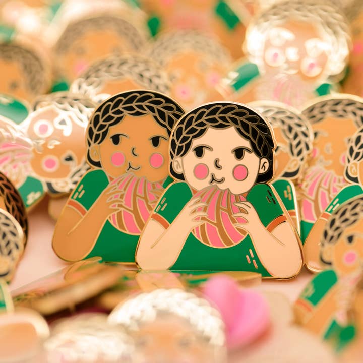 Girl with Concha Hard Enamel Pins with Justine Gilbuena for wholesale by Tiny Deer Studio