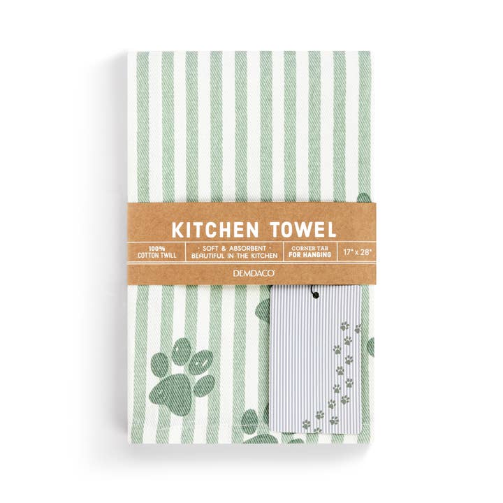 DEMDACO - Wholesale Dishcloth - Paw Print Stripe Cotton Twill Kitchen Towel - 17x28in