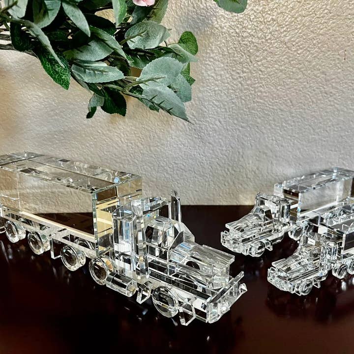 Crystal Semi Truck, 18-Wheeler Figurine, Award, 3 Sizes. for wholesale by KSR Designs
