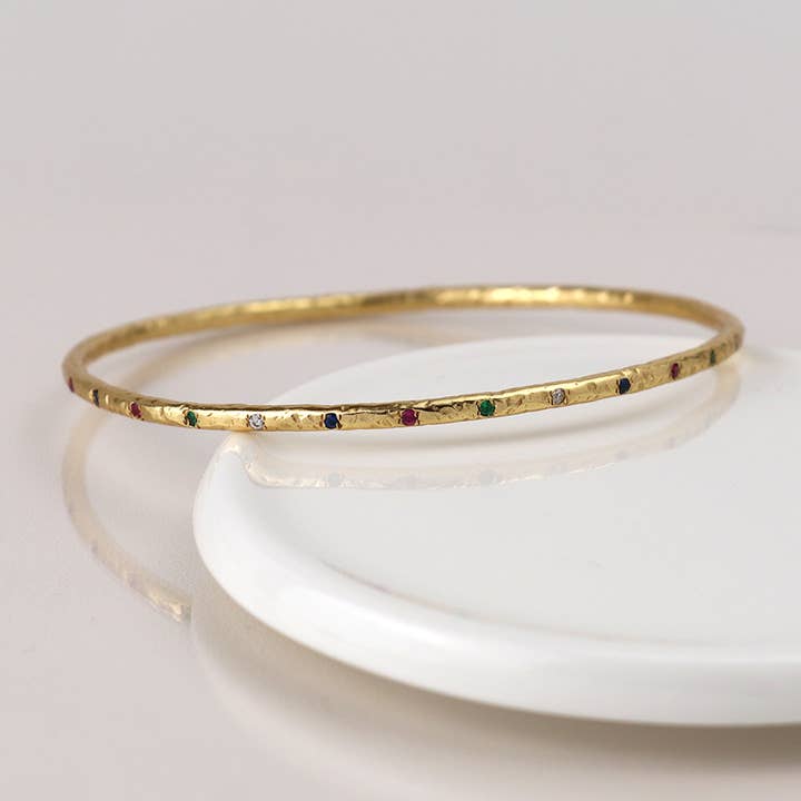 Luxury Gold Plated Rainbow CZ Bangle for wholesale by Peace Of Mind