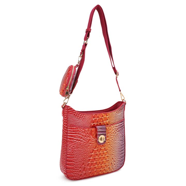 KAYLA+AVA - Wholesale Crossbody Bag - Women's - Zoe Ombre Croc Embossed Crossbody with Hangoff Coin Purse