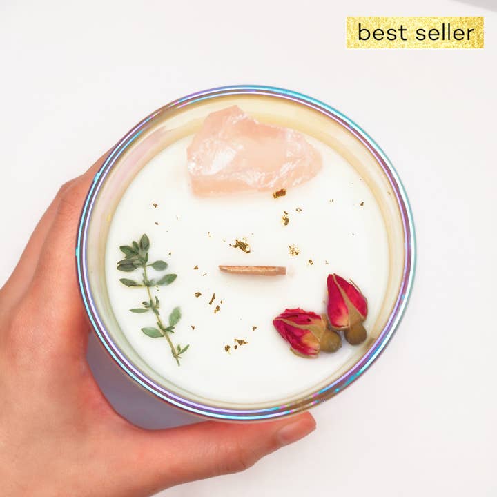 Candela in cristallo, doppia fiamma, quarzo rosa per la vendita all'ingrosso da parte di ARCANDLES