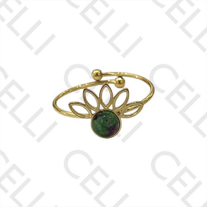 Celli Biju - Wholesale Band/Stacked Ring - Steel Ring - Lotus Flower with Natural Stone4