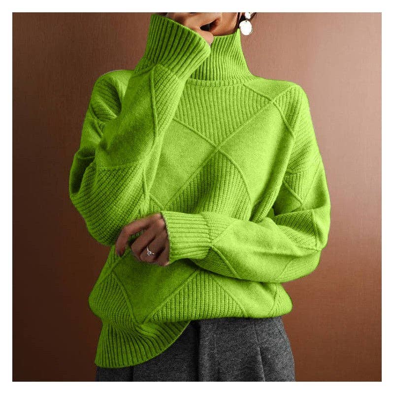 FurDecoration - Wholesale Pullover-trui - Dames - Losse, effen gekleurde diamanttrui met hoge hals2