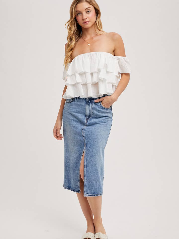 Bluivy - Vente Chemisier – femme - HAUT COURT TEXTURÉ À ÉPAULES DÉNUDÉES À ÉTAGES7