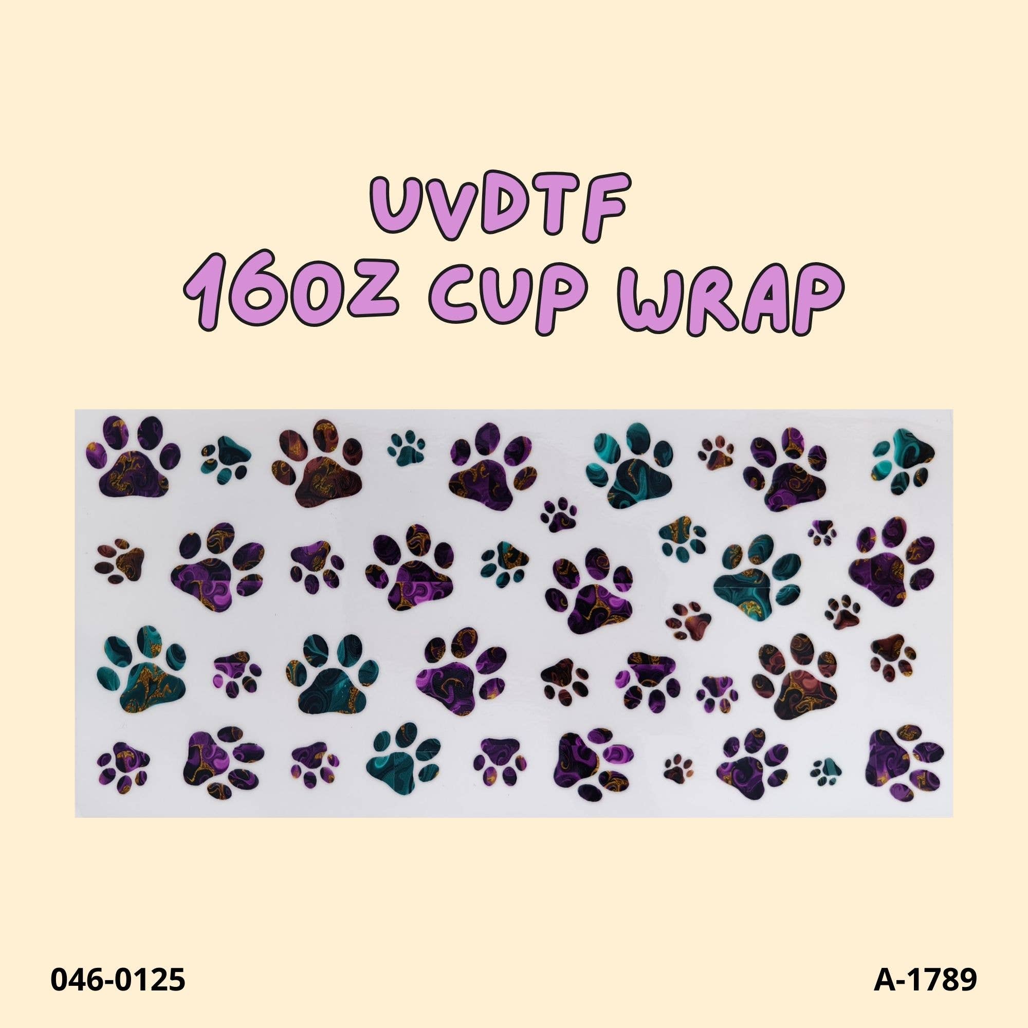 Weavey Studio - Wholesale Sticker - UVDTF cup wrap colorful dog paw print for 16 oz glass0