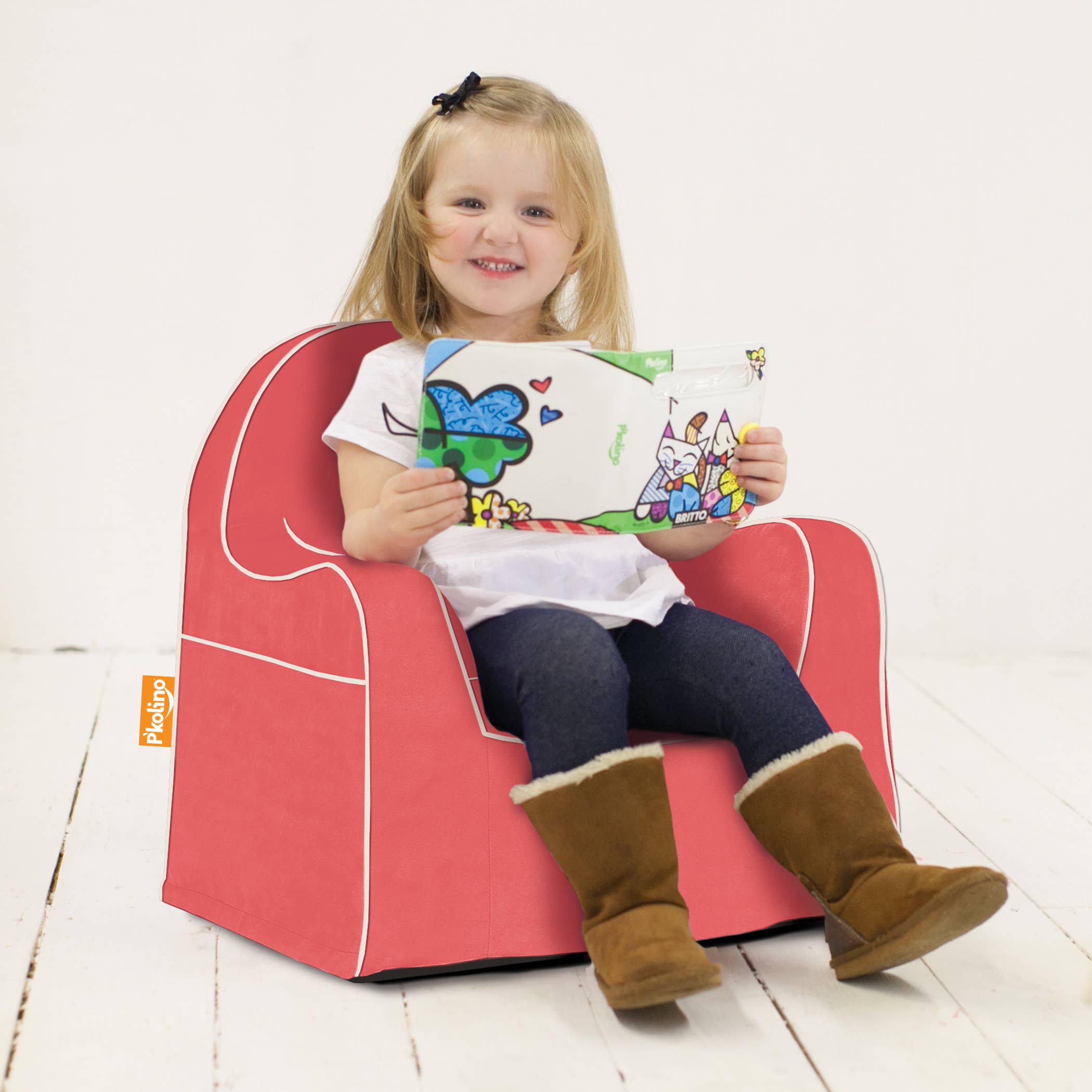 P'kolino - Wholesale Chair - Kids - Little Reader Chair - Coral with White Piping5