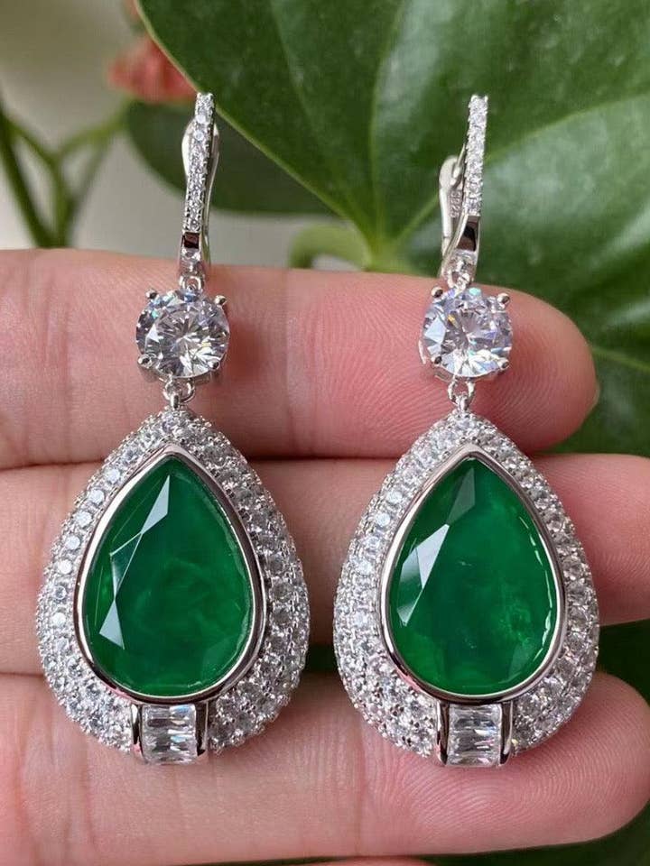 Luxurious Teardrop Earrings with CZ Halo - Statement Drop Earrings for wholesale by By lilly Paris