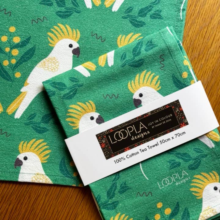 Cockatoo Symmetry Cotton Crepe Tea Towel for wholesale by Loopla