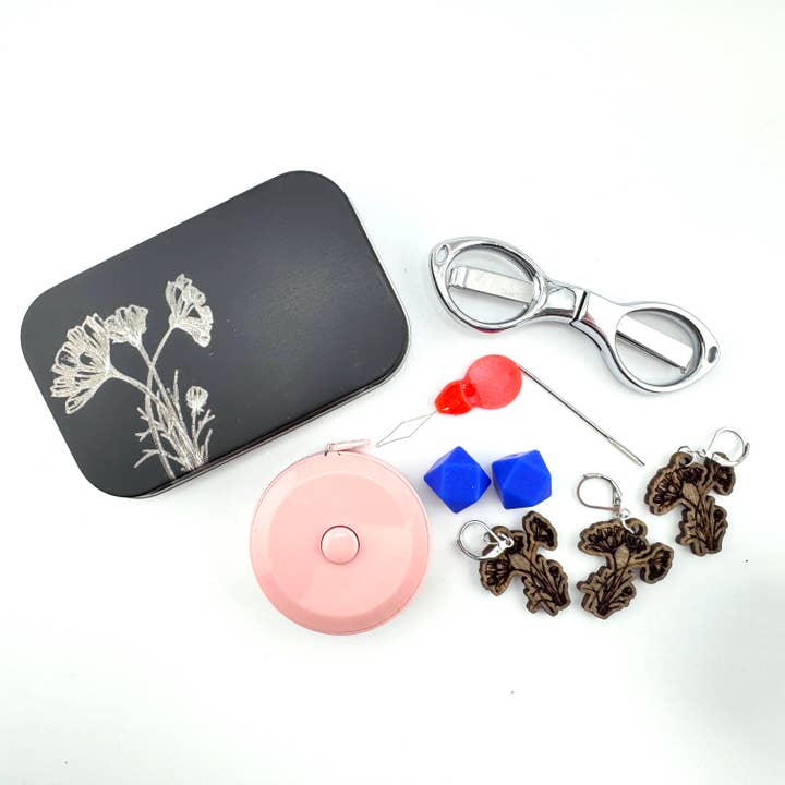 Art by Erica H & Rebel Stitchers - Wholesale Knitting/Crochet Supplies - Poppies Notions Metal Tin Kit with Magnetic Needle Holder4