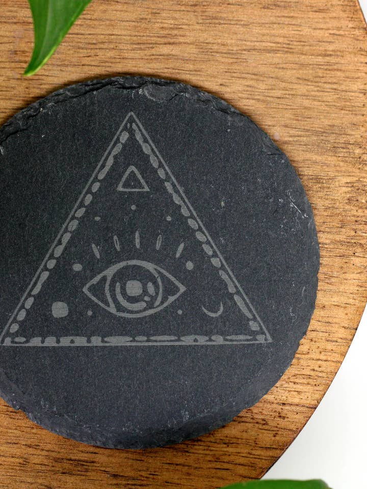 Eye of Providence Engraved Slate Coaster for wholesale by Three Witches Tea Shop