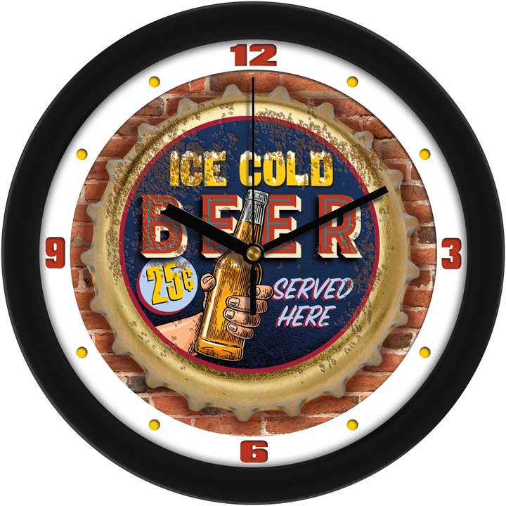 Sun Time - Wholesale Wall Clock - Rustic Vintage Style Ice Cold Beer Wall Clock