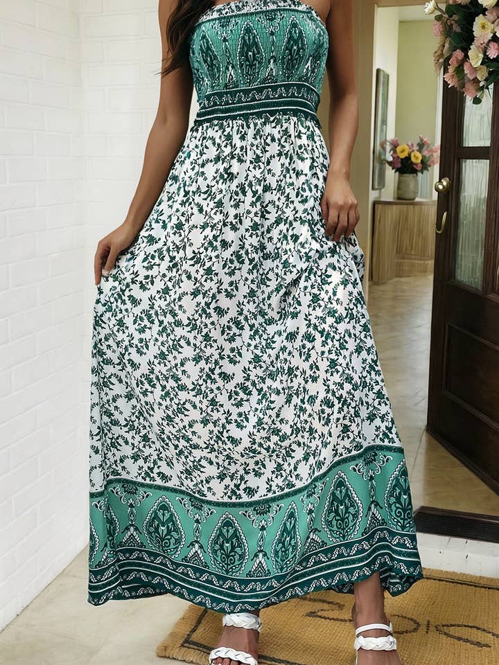 LAS Boho Floral Print Shirred Cami Maxi Dress (S-XL) for wholesale by LA Society