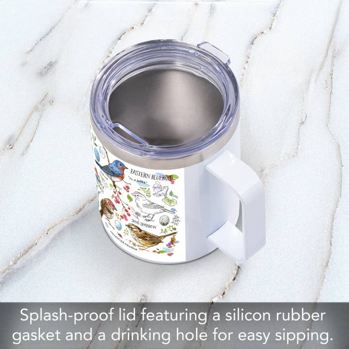 CounterArt/Highland Home/Thirstystone/CoasterStone - Wholesale Coffee/tea cup - "Drawn To Birds" Stainless Steel Mug w/Lid 12 oz.3