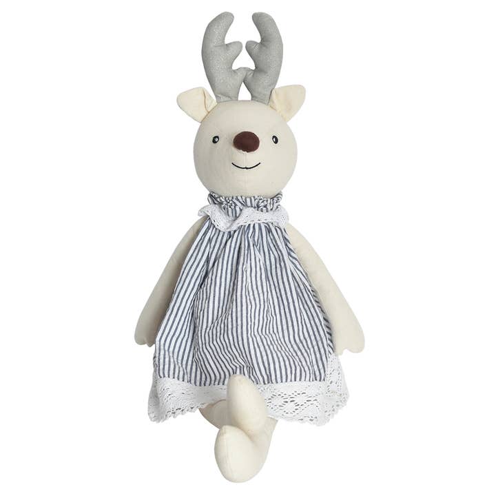 White Holiday Reindeer in Blue and White Stripe Outfit for wholesale by Tikiri Toys LLC