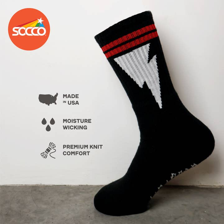 SOCCO - Wholesale Socks - Unisex - SOCCO x Mike Vallely | Big Bolt Crew | Black | Red
