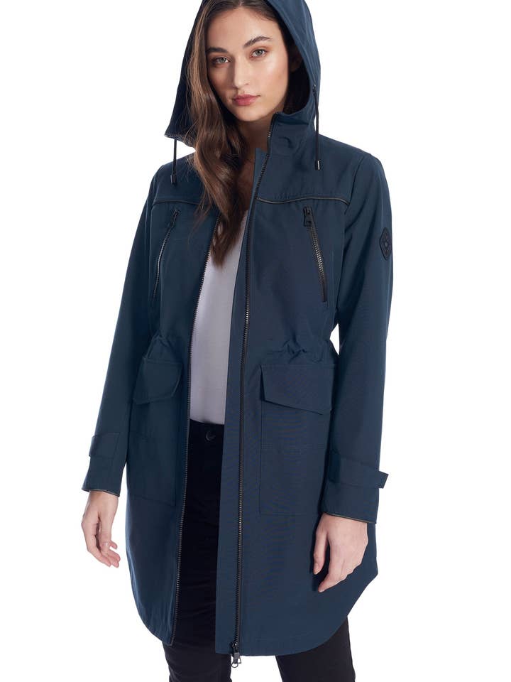KUSAWA | WOMEN'S DRAWSTRING RAINCOAT, NAVY for wholesale by Alpine North US