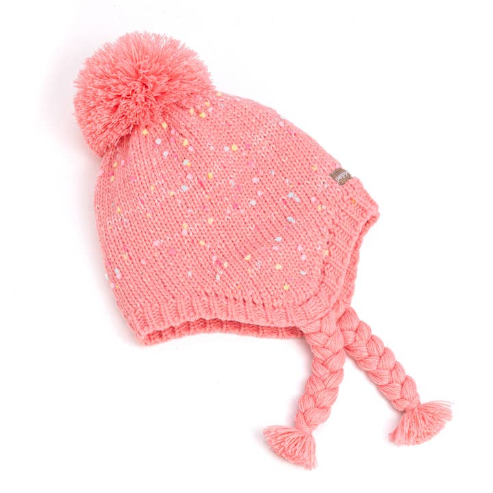 Bonnet d'hiver tricoté moucheté pour filles avec tresses - Rose 2-12 ans pour la vente par Peppercorn Kids
