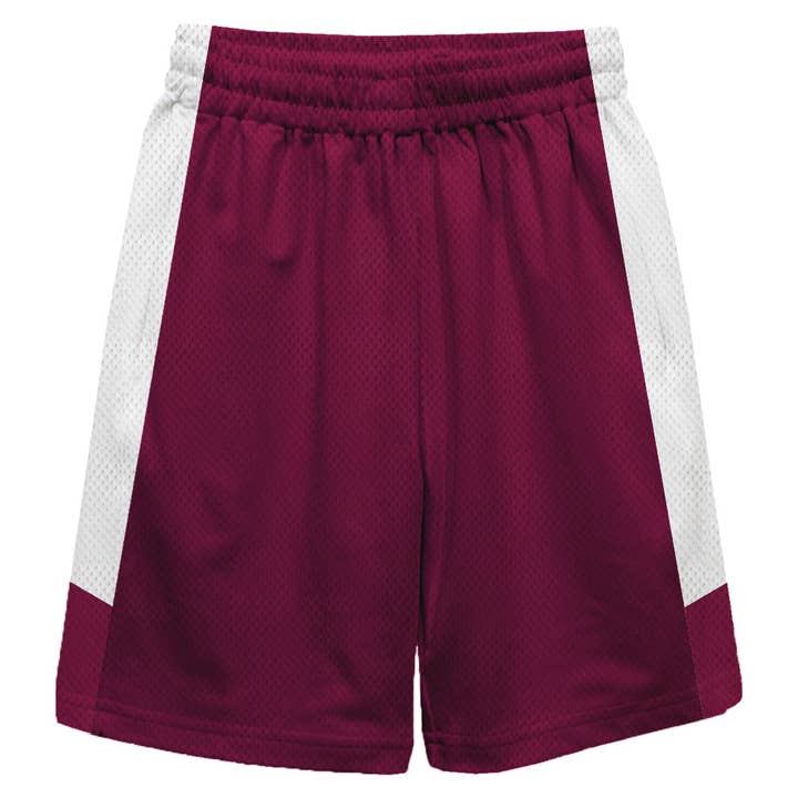 White Stripes Boys Solid Maroon Athletic Mesh Short for wholesale by Vive La Fete
