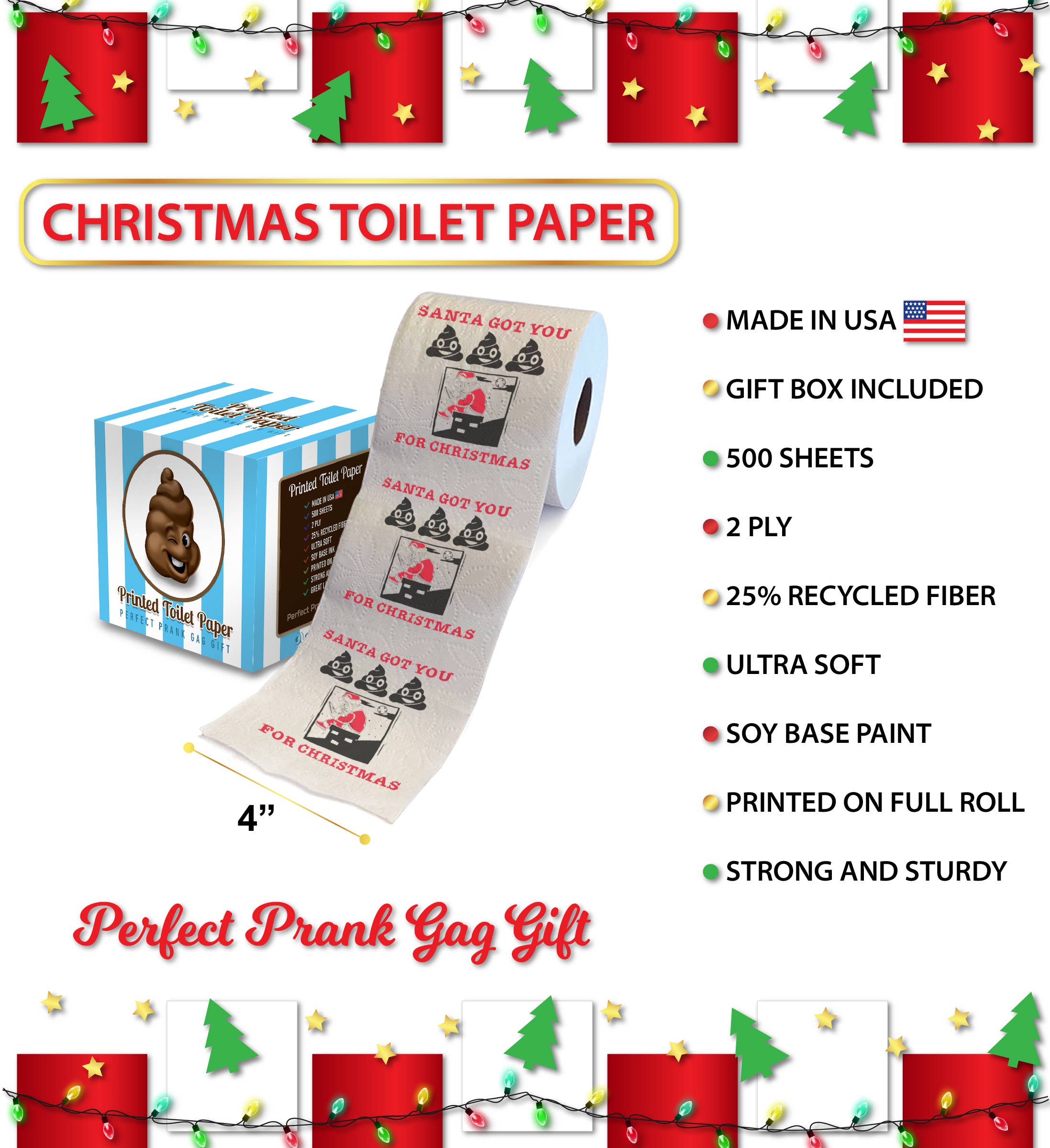 Cota Global - Vente Papier toilette - PAPIER TOILETTE IMPRIMÉ - LE PÈRE NOËL T'A APPORTÉ DU CACA POUR NOËL2