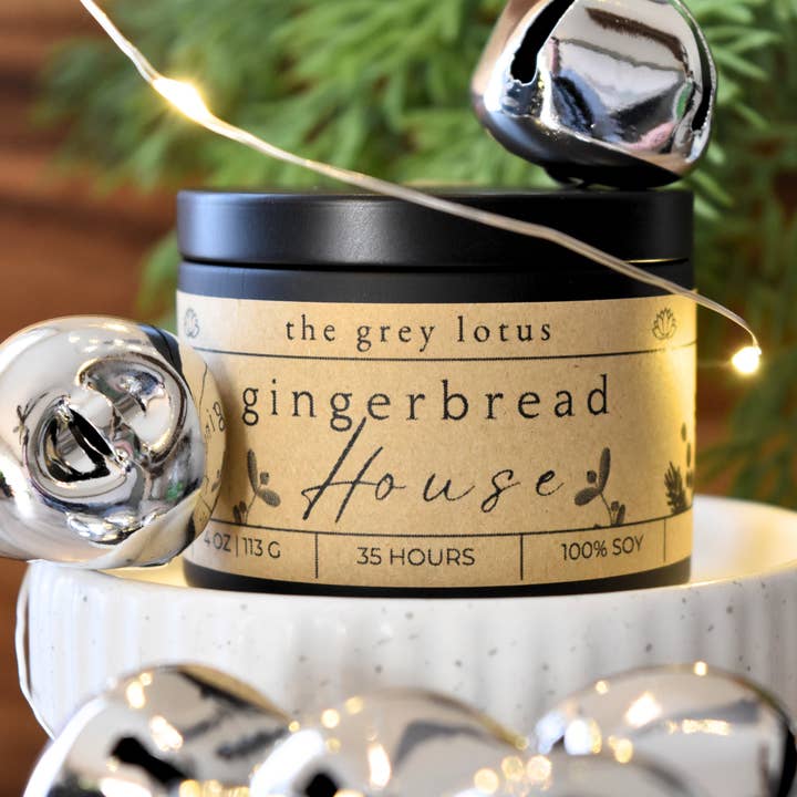 Gingerbread House 100% Soy Wax Tin Candle - 4 oz for wholesale by The Grey Lotus