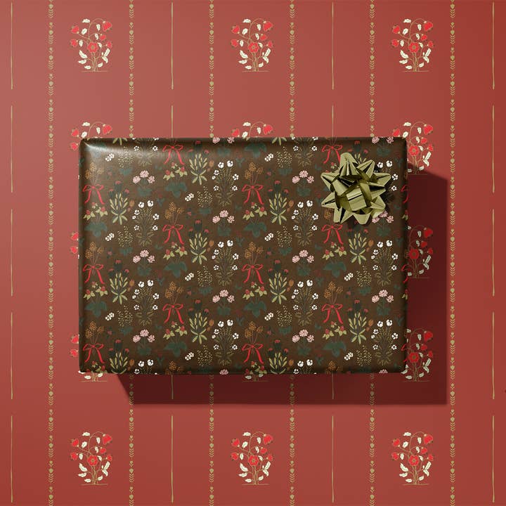 re:mused studio - Wholesale Flat Wrap - Yulefleurs Gift Wrap Sheet – Double Sided0