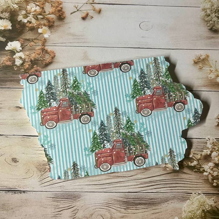 Iowa Paper Farm – wholesale Season’s Greetings card – Iowa with old truck and tree greeting card - single