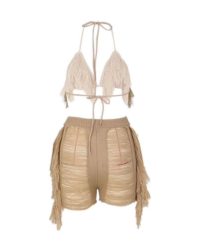 Flarix - Wholesale Loungeset - Dames - set van korte broek met haltersluiting en gescheurde bedekking9