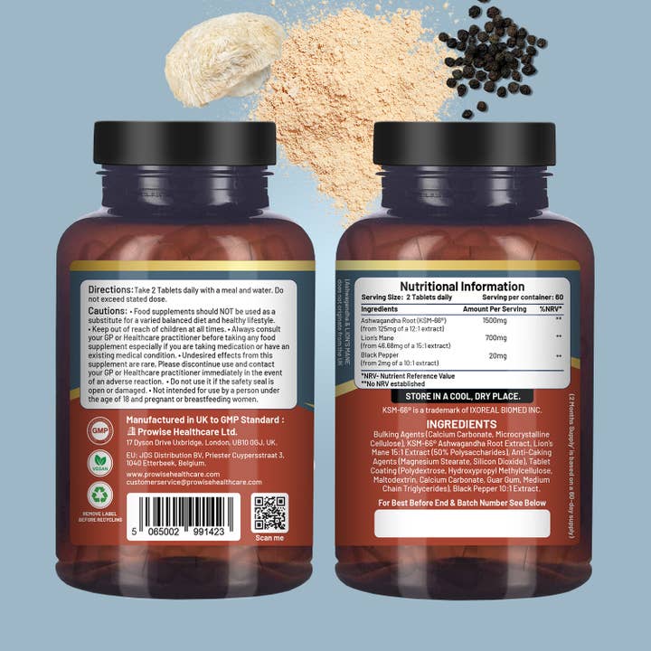 Prowise Healthcare - Wholesale Oral Supplement/Vitamin - KSM-66 Ashwagandha and Lions Mane Tablets